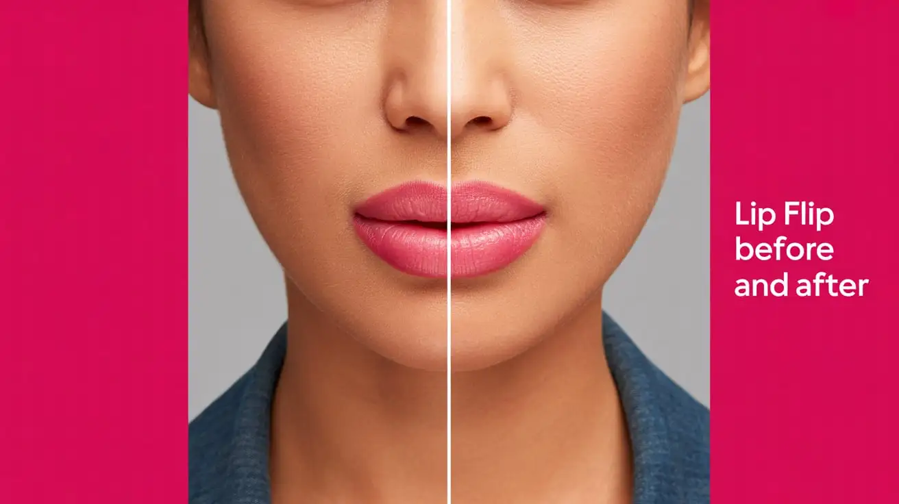 Lip flip before and after results showing subtle enhancement of the upper lip with natural, fuller appearance.